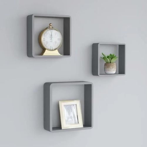Vidaxl Étagères Murales Sous Forme De Cube 3 Pcs Gris Mdf