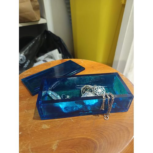 Boîte à secret rectangulaire bleu - fait main