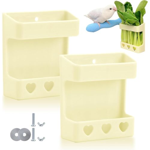 Lbgwp60 Mangeoire Oiseaux Porte Légumes Suspendue-Perroquet Exterieur Titulaire Pour Suspension De Fruits Cage D'Oiseaux Accessoires Tenir Des Fruits,Os Seiche,Légumes,2 Pièces,Jaune