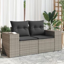 Canapé De Jardin 2 Places Avec Coussins Gris Résine Tressée