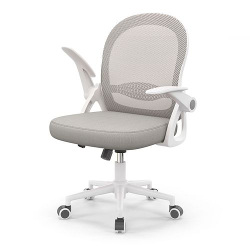 Chaise De Bureau Avec Accoudoirs Réglables, Soutien Lombaire Unique, Chaise De Bureau A Roulettes, Siège Bureau Avec Dossier Moyen De 45 Cm, Gris