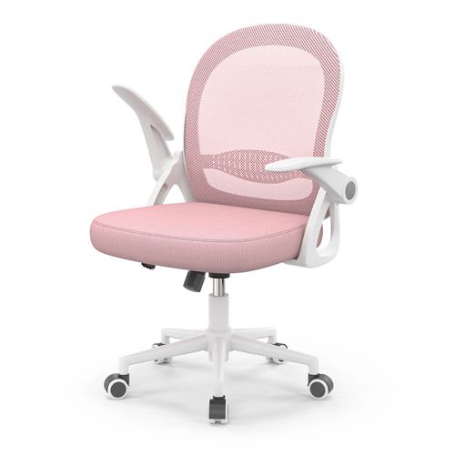 Chaise De Bureau Avec Accoudoirs Réglables, Soutien Lombaire Unique, Chaise De Bureau A Roulettes, Siège Bureau Avec Dossier Moyen De 45 Cm, Rose