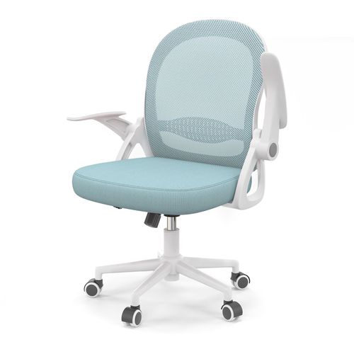 Chaise De Bureau Avec Accoudoirs Réglables, Soutien Lombaire Unique, Chaise De Bureau A Roulettes, Siège Bureau Avec Dossier Moyen De 45 Cm, Bleu Azur