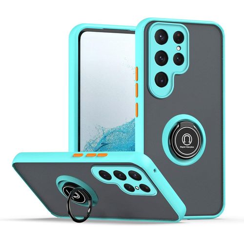 Coque Pour Samsung Galaxy S24 Ultra 5g, Etui Téléphone Antichoc Avec Anneau De Support, Hard Pc Et Tpu Bumper Mat Translucide Case Cover - Bleu Ciel