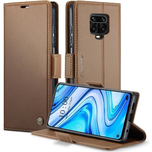 Coque Pour Xiaomi Redmi Note 9s / Note 9 Pro Étui En Cuir Premium Portefeuille Housse À Rabat Avec 3 Porte-Cartes Support Magnétique Folio Flip Case Cover - Brun