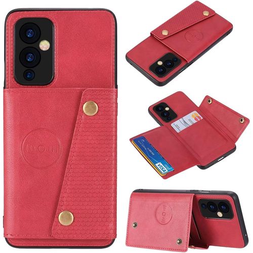 Coque Portefeuille Pour Oneplus 9, Etui En Cuir Pu Avec Couverture À Rabat Magnétique Antichoc Avec Porte-Cartes Et Fonction De Support Rouge