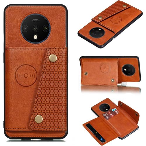 Coque Portefeuille Pour Oneplus 7t, Etui En Cuir Pu Avec Couverture À Rabat Magnétique Antichoc Avec Porte-Cartes Et Fonction De Support Brun
