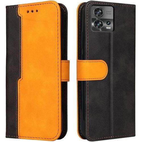 Housse Pour Telephone Motorola Edge 30 Fusion Etui, Pu/Tpu Rétro Retourner Cuir Coque Magnétique Anti Chute Portefeuille Protection Case Cover, Orange