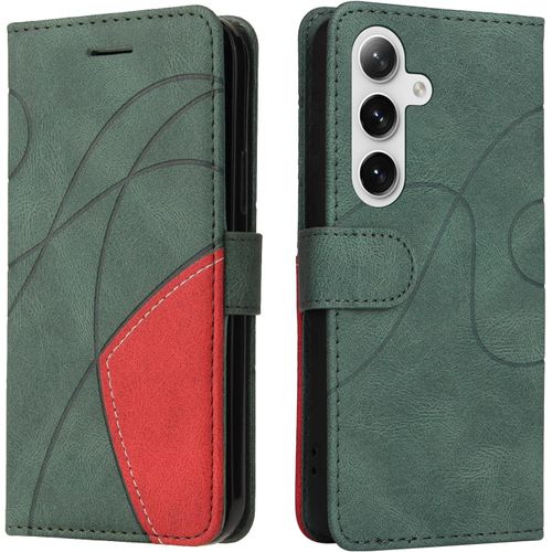 Housse Pour Telephone Samsung Galaxy S24 Plus 5g Etui, Pu/Tpu Rétro Retourner Cuir Coque Magnétique Anti Chute Portefeuille Protection Case Cover, Vert