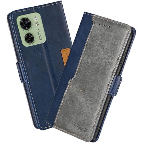 Housse Pour Telephone Motorola Edge 40 Etui, Pu/Tpu Rétro Retourner Cuir Coque Magnétique Anti Chute Portefeuille Protection Case Cover, Bleu