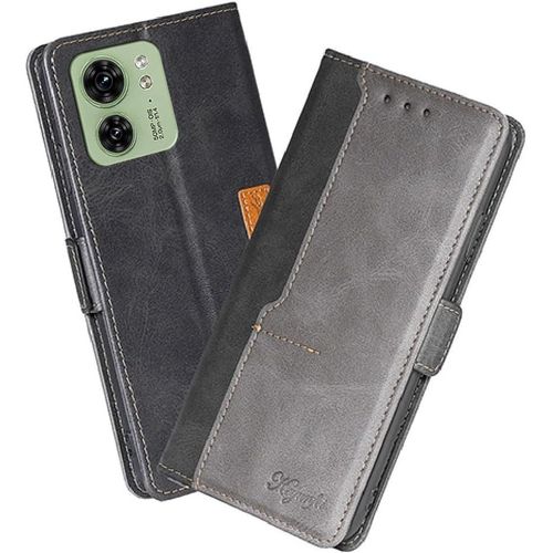 Housse Pour Telephone Motorola Edge 40 Etui, Pu/Tpu Rétro Retourner Cuir Coque Magnétique Anti Chute Portefeuille Protection Case Cover, Noir
