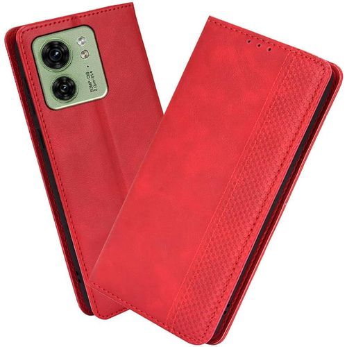 Housse Pour Telephone Motorola Edge 40 5g Etui, Pu/Tpu Retourner Cuir Coque Magnétique Portefeuille, Rouge