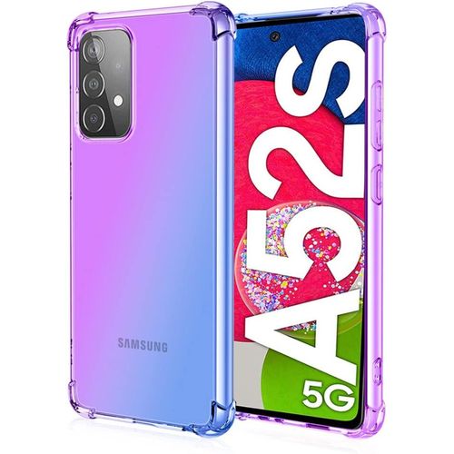 Robuste Housse Pour Telephone Samsung Galaxy A52s 5g A52 Etui, Ultra Mince Soft Tpu Transparent/Léger Dégradé Protection Coque Rugged Back Case Cover, Bleu/Violet