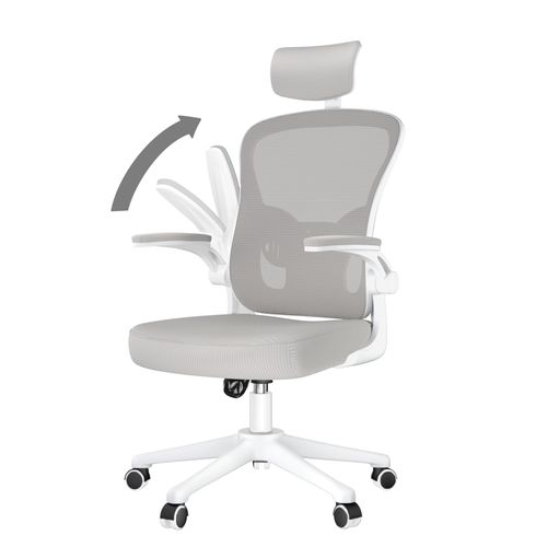 Chaise Bureau Ergonomique, Appuie-Tête Et Accoudoir Réglables, Maille Respirante, Support Lombaire Réglable, Gris