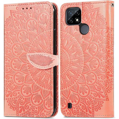 Housse Pour Telephone Realme C21 Etui Pu/Tpu Retourner Cuir Coque Magnétique Anti Chute Portefeuille Protection Case Cover Orange