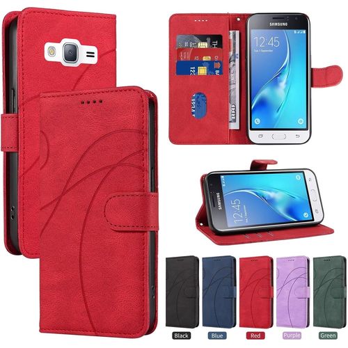 Coque Pour Samsung Galaxy J310/J3 2016,Housse En Cuir Samsung Galaxy J310/J3 2016,Étui Téléphone Magnétique Etui Housse Pour Samsung Galaxy J310/J3 2016 Rouge