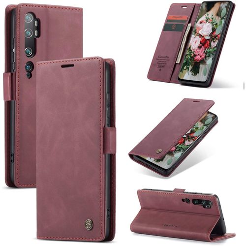 Coque Pour Xiaomi Mi Note 10 Pro/Mi Note 10,Ultra Mince Portefeuille, Emplacement Carte,Rabat Flip Phone Case, Clapet Folio Étui,Cuir Pu Housse Et Tpu Bumper Protection-Vin Rouge