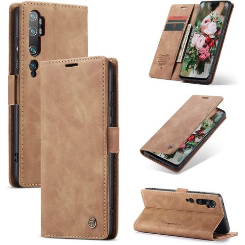 Coque Pour Xiaomi Mi Note 10 Pro/Mi Note 10,Ultra Mince Portefeuille, Emplacement Carte,Rabat Flip Phone Case, Clapet Folio Étui,Cuir Pu Housse Et Tpu Bumper Protection-Brun