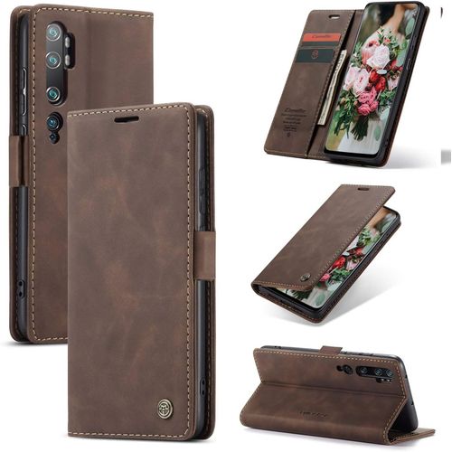 Coque Pour Xiaomi Mi Note 10 Pro/Mi Note 10,Ultra Mince Portefeuille, Emplacement Carte,Rabat Flip Phone Case, Clapet Folio Étui,Cuir Pu Housse Et Tpu Bumper Protection-Café