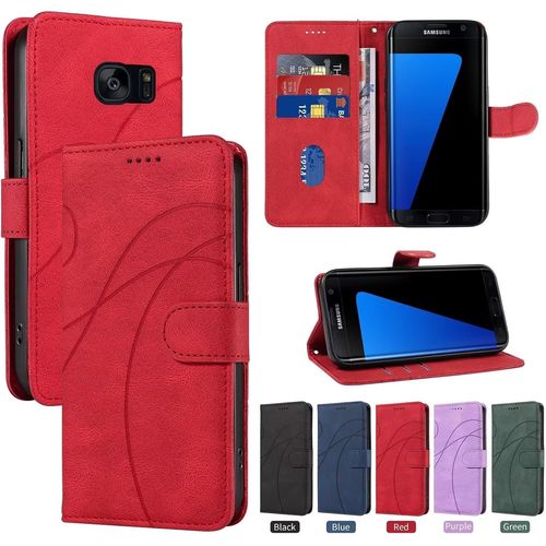 Coque Pour Samsung Galaxy S7 Edge,Housse En Cuir Samsung Galaxy S7 Edge,Étui Téléphone Magnétique Etui Housse Pour Samsung Galaxy S7 Edge Rouge
