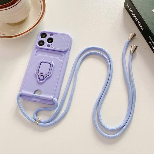 Chaîne De Téléphone Portable - Coque De Protection - Avec Protection Coulissante De L'appareil Photo - Pour Xiaomi 12 Pro - Collier Réglable - En Silicone - Avec Porte-Cartes - Support Anneau