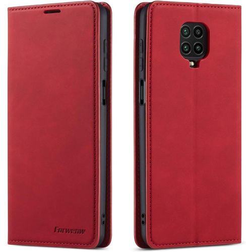 Coque Pour Xiaomi Redmi Note 9s/9 Pro Max, Tenphone Etui Protection Housse Premium Pu En Cuir Livre Cover Antichoc Magnétique Portefeuille Rouge