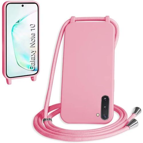 Coque Pour Samsung Galaxy Note10,Collier Pour Étui Colliers De Cellulaire Corde Silicone Avec Cordon Antichoc Réglable Case Tpu Bumper Pour Samsung Galaxy Note10 Pink