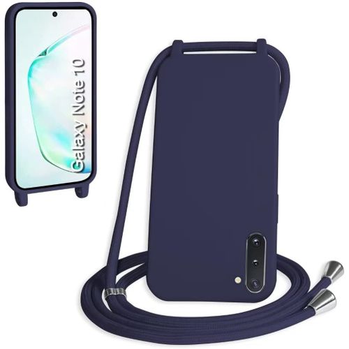 Coque Pour Samsung Galaxy Note10,Collier Pour Étui Colliers De Cellulaire Corde Silicone Avec Cordon Antichoc Réglable Case Tpu Bumper Pour Samsung Galaxy Note10 Bleu