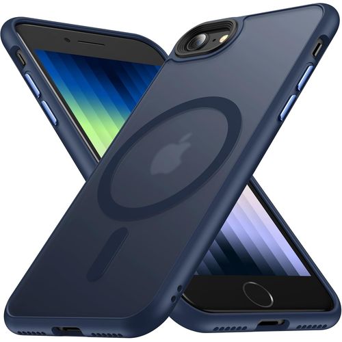 Magnétique Pour Iphone Se 2022/Se 2020 Coque Iphone 8/7 Avec Magsafe Translucide Mat Anti-Traces De Doigts Militaire Coque Rigide Fine Avec Protection En Silicone Souple, Bleu