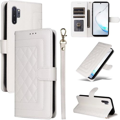 Coque Pour Samsung Galaxy Note10 Plus, Etui Protection Housse Premium En Cuir Pu, Pochette De Portefeuille Fermeture Magnétique Etui À Rabat - Blanc