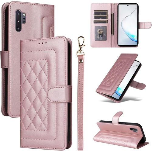 Coque Pour Samsung Galaxy Note10 Plus, Etui Protection Housse Premium En Cuir Pu, Pochette De Portefeuille Fermeture Magnétique Etui À Rabat - Rose