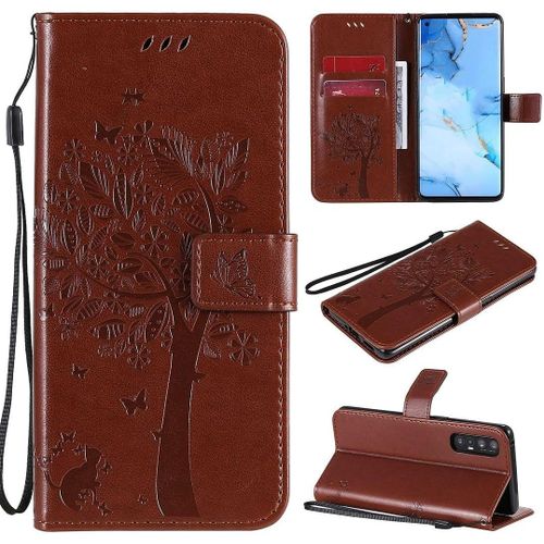 Le Cas De Oppo Find X2 Neo,Gaufré Chat Et Arbre Design Pu Cuir Flip Porte-Monnaie Fente Pour Carte Le Cas De Oppo Find X2 Neo 6.5"" 2020