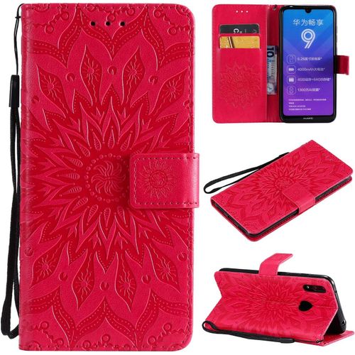 Coque Pour Huawei Y7 2019 & Huawei Y7 Prime 2019, Antichoc Étui À Rabat Avec Porte Cartes, Magnetique Portefeuille Coque En Pu Cuir Pour Huawei Y7 2019 & Huawei Y7 Prime 2019 Rouge