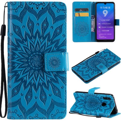 Coque Pour Huawei Y7 2019 & Huawei Y7 Prime 2019, Antichoc Étui À Rabat Avec Porte Cartes, Magnetique Portefeuille Coque En Pu Cuir Pour Huawei Y7 2019 & Huawei Y7 Prime 2019 Bleu