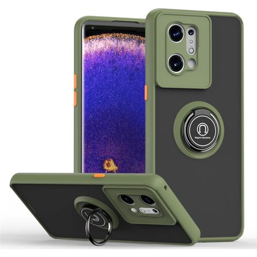 Coque Pour Oppo Find X5, Étui Antichoc Tpu Pc Housse Avec Support Bague, Silicone Intégrale Rubuste Bumper Case Armée Verte