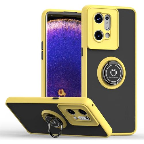 Coque Pour Oppo Find X5, Étui Antichoc Tpu Pc Housse Avec Support Bague, Silicone Intégrale Rubuste Bumper Case Jaune
