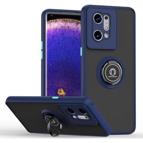 Coque Pour Oppo Find X5, Étui Antichoc Tpu Pc Housse Avec Support Bague, Silicone Intégrale Rubuste Bumper Case Saphir