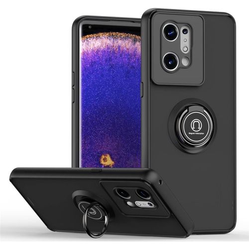 Coque Pour Oppo Find X5, Étui Antichoc Tpu Pc Housse Avec Support Bague, Silicone Intégrale Rubuste Bumper Case Noir