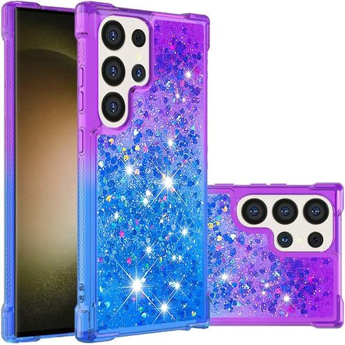 Coque Pour Samsung Galaxy S24 Ultra, Fille Liquide Paillette Transparente Silicone Gel Tpu Antichoc Kawaii Etui Housse Premium Housse Étui De Téléphone Pour Samsung S24 Ultra,Ybv Bleu Violet