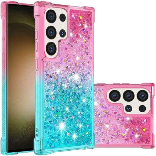 Coque Pour Samsung Galaxy S24 Ultra, Fille Liquide Paillette Transparente Silicone Gel Tpu Antichoc Kawaii Etui Housse Premium Housse Étui De Téléphone Pour Samsung S24 Ultra,Ybv Bleu Ciel Rose.