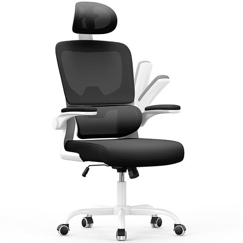 Chaise De Bureau Ergonomique, Support Lombaire En C,Dossier Et Appui-Tête Réglables,Reversible Armrest, Noir Et Blanc