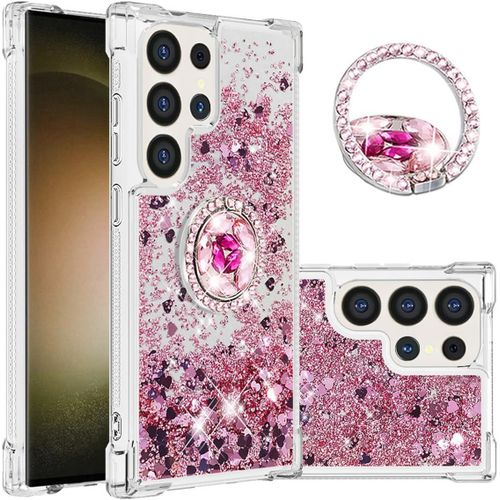 Coque Pour Samsung Galaxy S24 Ultra Housse Avec Anneau Rotatif Et Béquille, Liquide Flottant Étui Brillante Cristal Sables Mouvant Tpu Gel Silicone Protection Cover Pour Samsung Galaxy S24 Ultra, L9