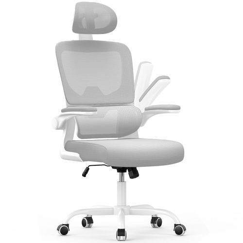 Chaise De Bureau Ergonomique, Support Lombaire En C,Dossier Et Appui-Tête Réglables,Reversible Armrest, Gris