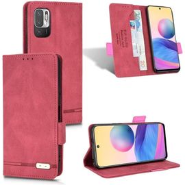 Coque Pour Xiaomi Redmi Note 10 Je Étui Rabat Porte 2 Créneaux Latéraux Stand Double Boucler Magnétique 2& Verre Trempé,Rouge