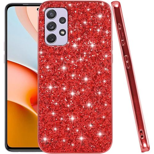 Compatible Avec Coque Samsung A52 4g Glitter Paillette Coque Samsung A52 5g Antichoc Anti-Rayures Etui Samsung A52s Tpu Bumper Protection Housse Case Rouge, Samsung A52 4g/5g