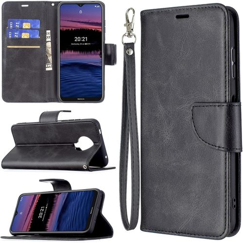 Pour Nokia G20 G10 Texture En Peau D'agneau Rétro Couleur Pure Couleur Horizontale Horizontal Bo Tier En Cuir Pu Avec Support & Carte Slots & Portefeuille Et Longe Color : Black