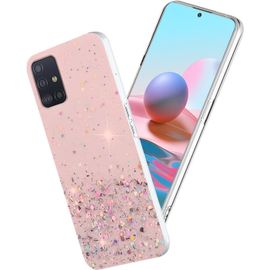 Pour Coque Samsung Galaxy A51 5g Transparente Glitter Aesthetic, Bling Bling Etui Samsung A51 5g Silicone Case Clear Housse Paillette Couleur Antichoc Cover Samsung A51 5g, Rose