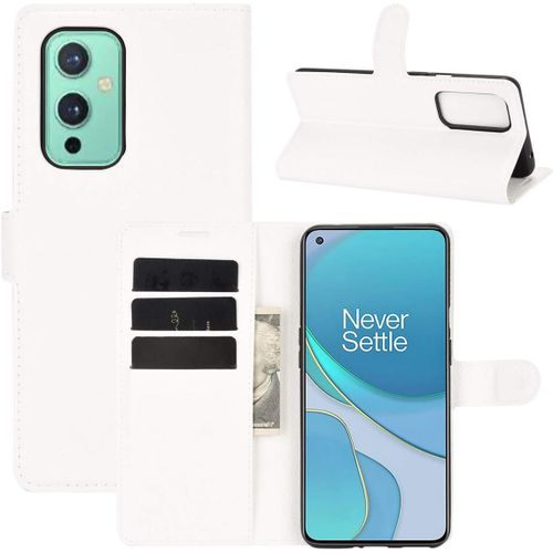 Oneplus 9 Coque Blanc Ultra Mince Portefeuille Housse En Cuir Pu Etui Mince Case Coque Avec Porte Cartes Fonction Support Et Fermeture Magnétique Pour Oneplus 9 6.55