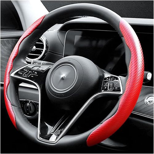 Couvre Volant Voiture En Fibre De Carbone,Accessoire Voiture Sécurisé Et Antidérapant Housse Volant Voiture Universelle De 38 Centimètres,Protege Volant Pour Voitures (Rouge)[Car4214799]