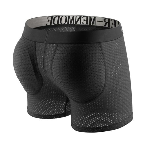 Clever-Menmode Sexy Hommes Sous-Vêtements Rembourrés Maille Boxer Fesses Lifter Agrandir Bout À Bout Push Up Pad Caleçon Pénis Poche Culotte - Type Black-Xxxl #A